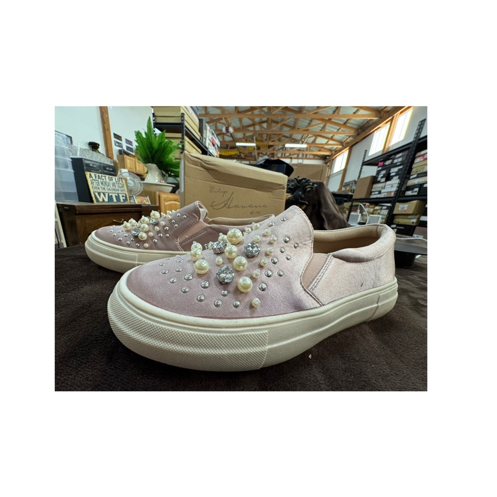 Vintage Havana Elegant Pink Slip-On Sneakers with Pearl Detailing size 8.5 - Picture 6 of 9